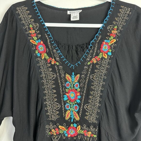 Krista‎ Lee Womens Top Large Black Embroidered Popover Tunic Boho Festival - Picture 5 of 10
